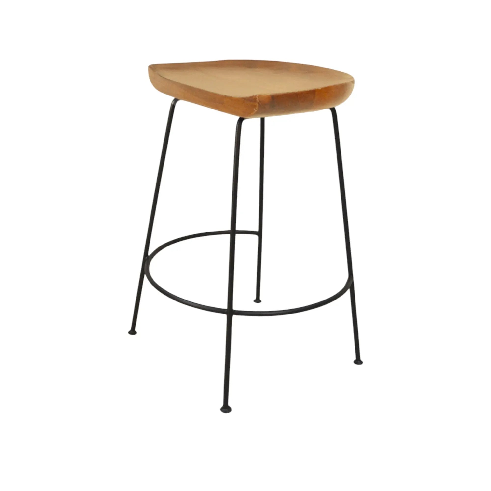 Set of Two 25" Natural and Black Solid Wood and Steel Backless Counter Height Bar Chairs Homeroots Living Room