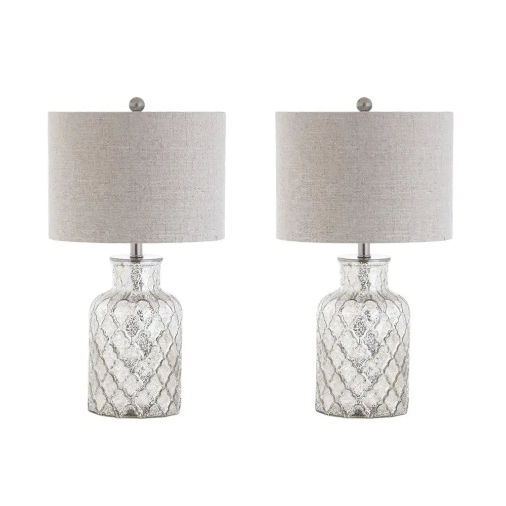 Set of Two 25" Silver Table Lamps With Drum Shades Homeroots Lighting