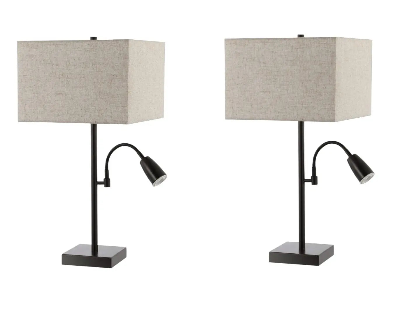 Set of Two 26" Antiqued Bronze Swing Arm Table Lamps With Square Shades Homeroots Lighting