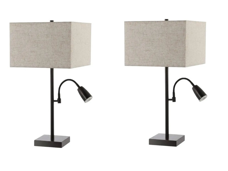Set of Two 26" Antiqued Bronze Swing Arm Table Lamps With Square Shades Homeroots Lighting