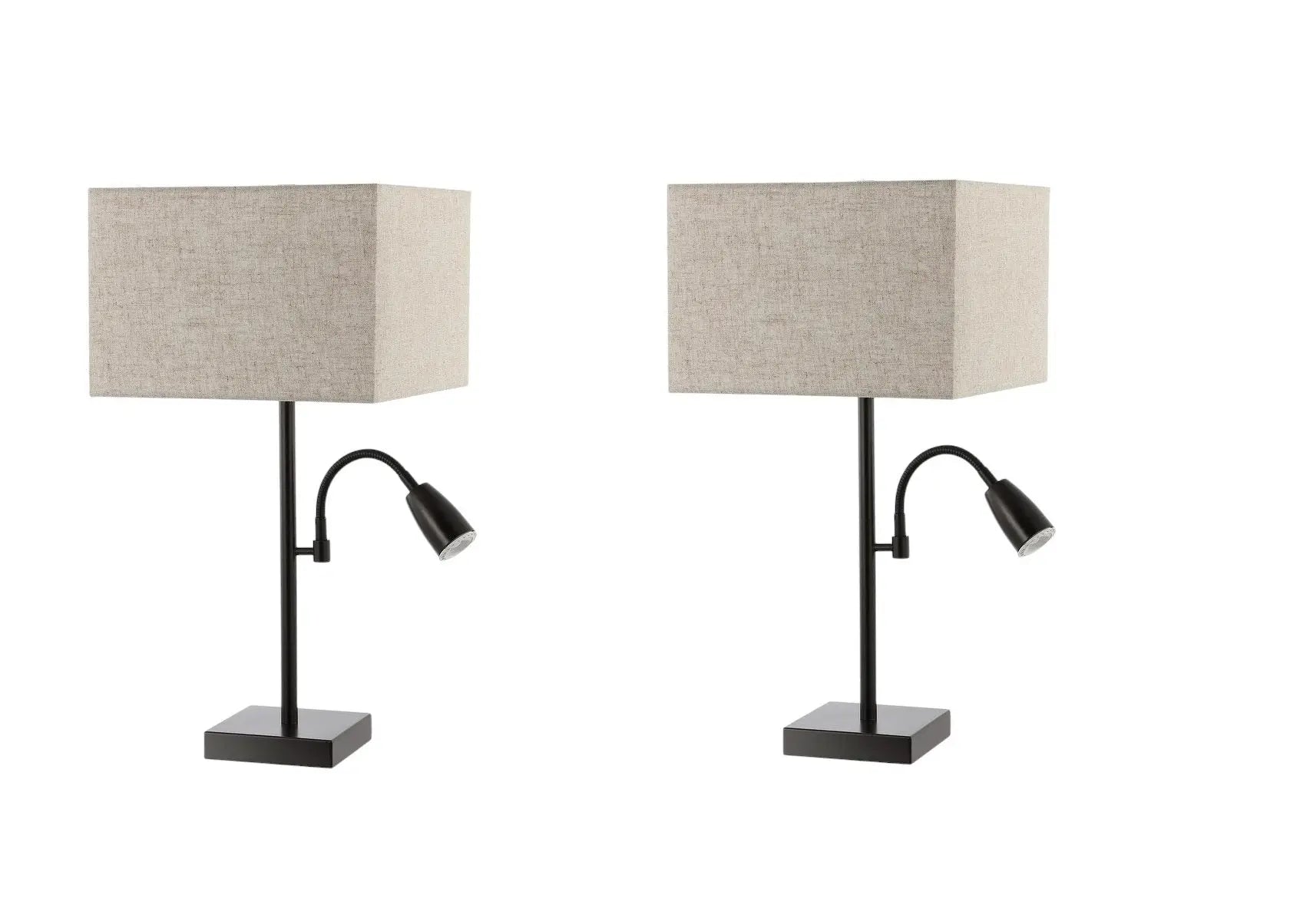 Set of Two 26" Antiqued Bronze Swing Arm Table Lamps With Square Shades Homeroots Lighting