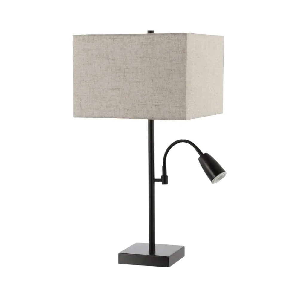 Set of Two 26" Antiqued Bronze Swing Arm Table Lamps With Square Shades Homeroots Lighting