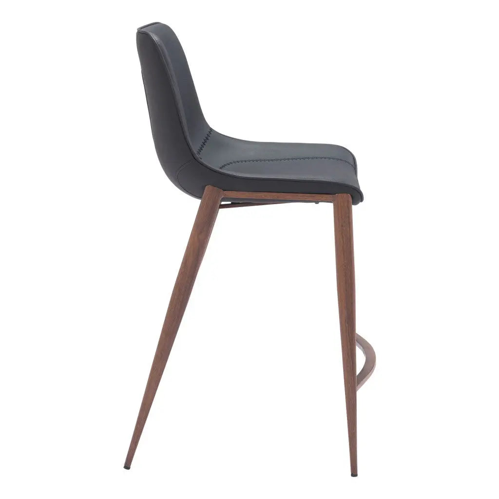 Set of Two 26" Black And Brown Faux Leather And Steel Counter Height Bar Chairs Homeroots Living Room