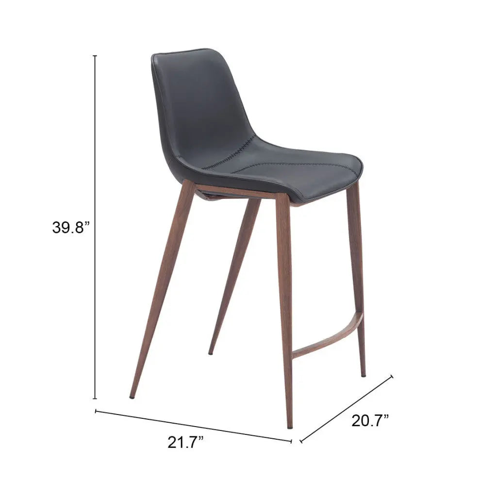 Set of Two 26" Black And Brown Faux Leather And Steel Counter Height Bar Chairs Homeroots Living Room