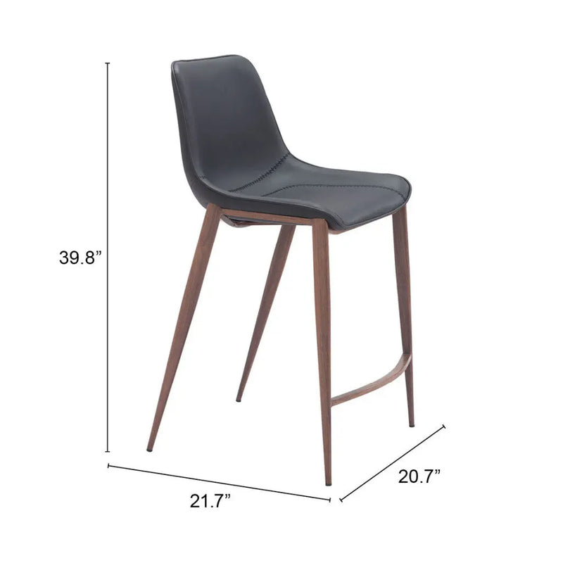 Set of Two 26" Black And Brown Faux Leather And Steel Counter Height Bar Chairs Homeroots Living Room