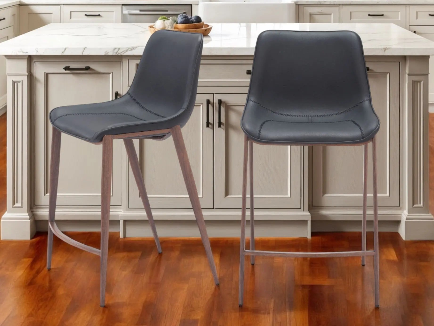 Set of Two 26" Black And Brown Faux Leather And Steel Counter Height Bar Chairs Homeroots Living Room