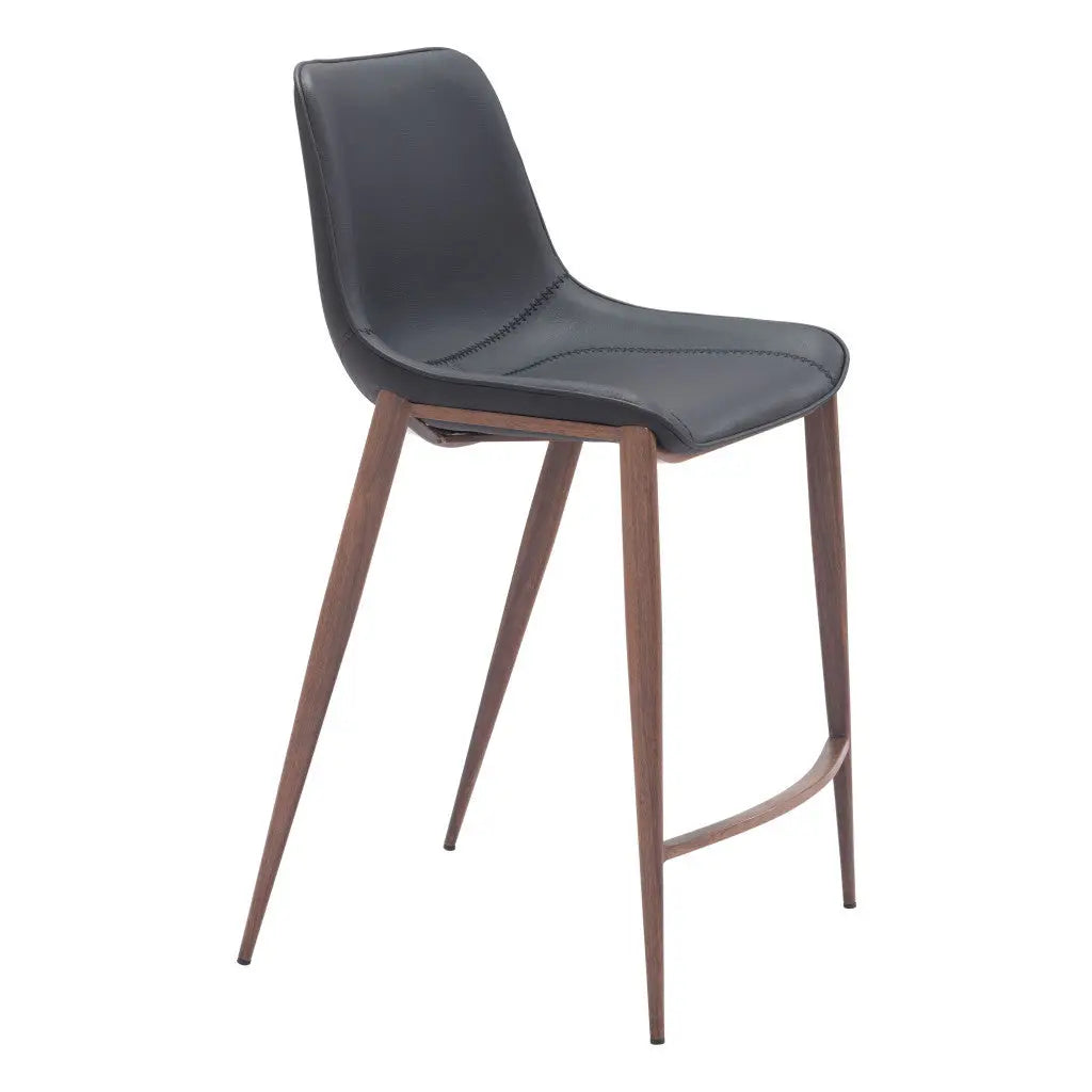 Set of Two 26" Black And Brown Faux Leather And Steel Counter Height Bar Chairs Homeroots Living Room