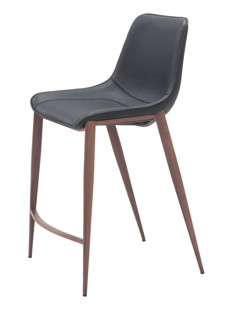 Set of Two 26" Black And Brown Faux Leather And Steel Counter Height Bar Chairs Homeroots Living Room