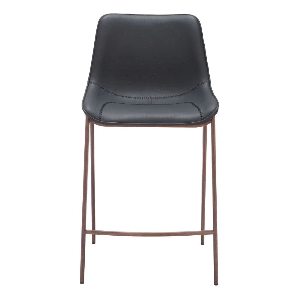 Set of Two 26" Black And Brown Faux Leather And Steel Counter Height Bar Chairs Homeroots Living Room