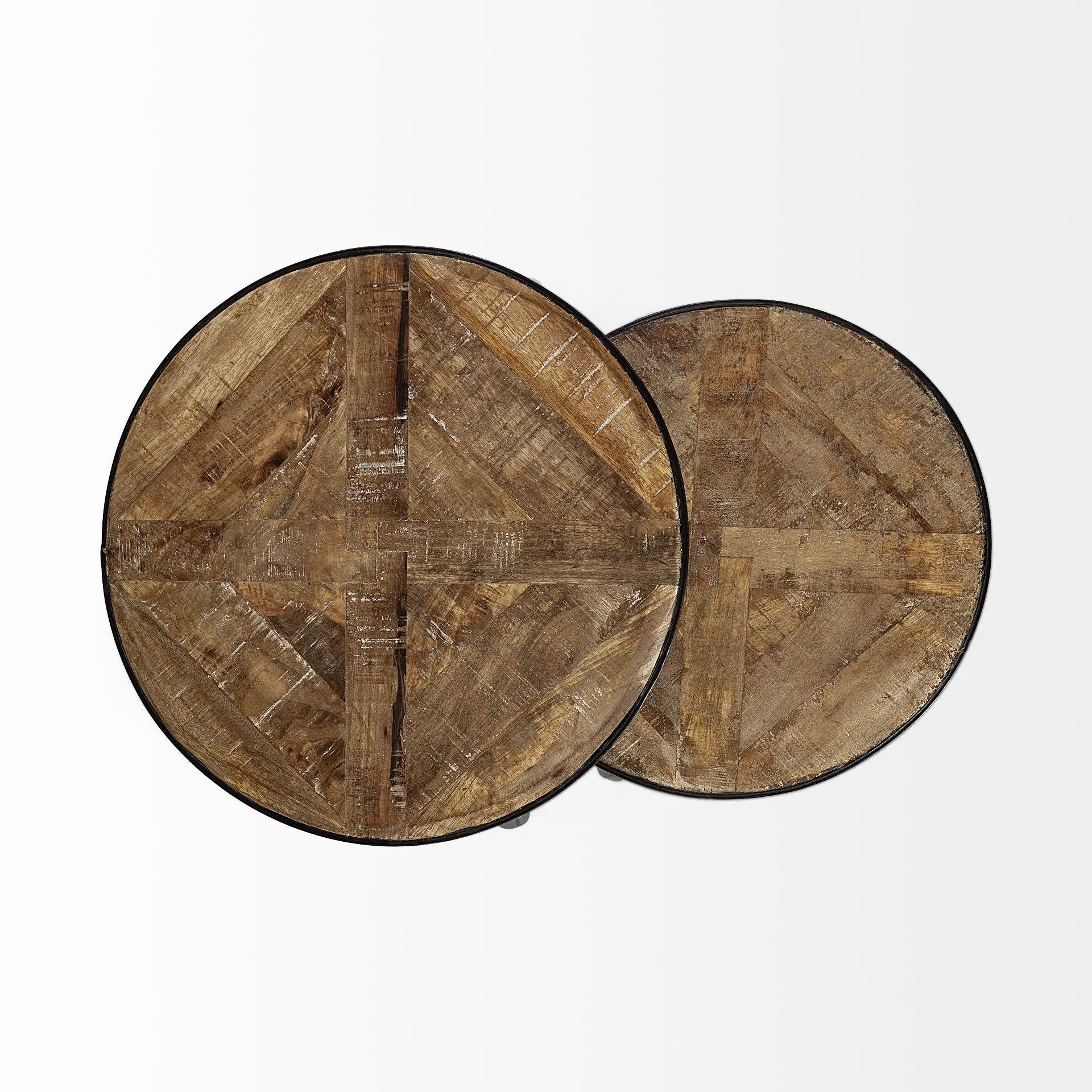Set of Two 26" Black And Brown Solid Wood Round End Table - GreatEagleInc