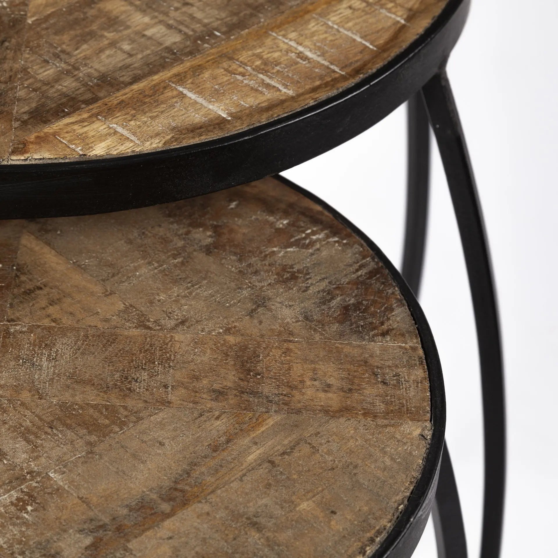 Set of Two 26" Black And Brown Solid Wood Round End Table - GreatEagleInc