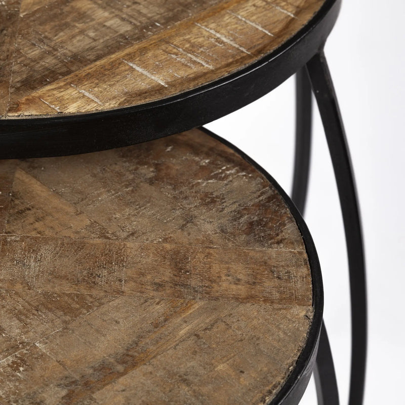 Set of Two 26" Black And Brown Solid Wood Round End Table - GreatEagleInc