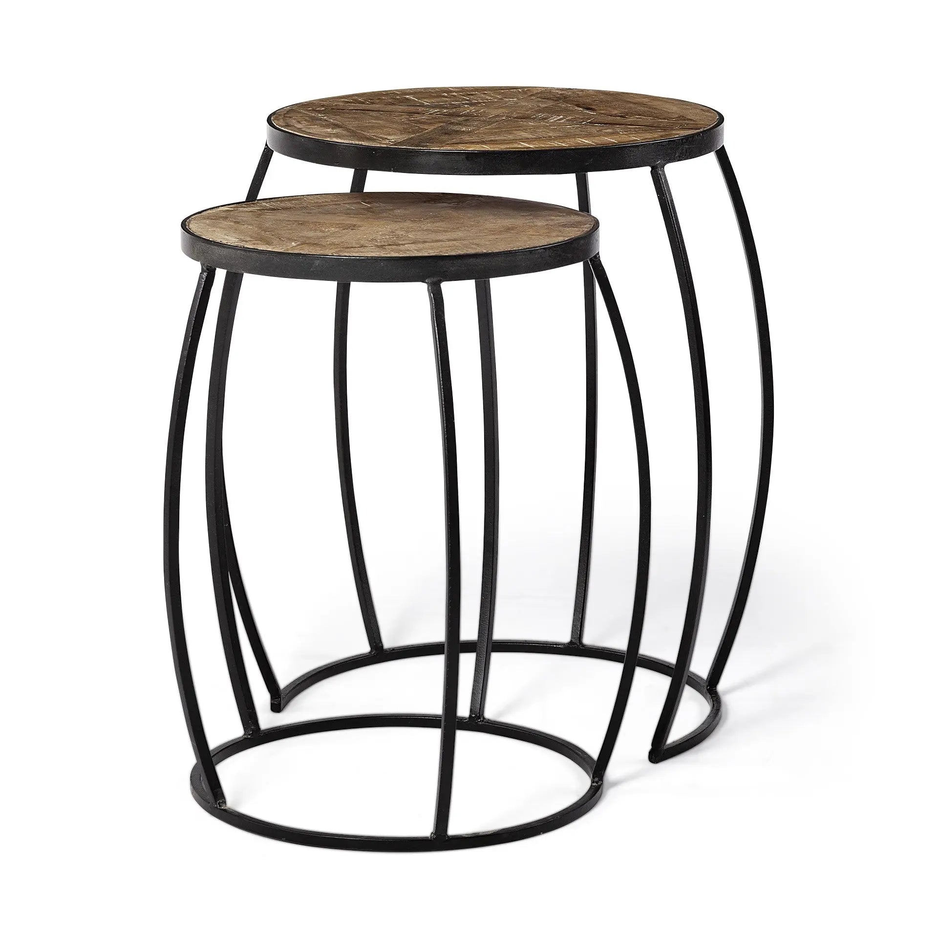 Set of Two 26" Black And Brown Solid Wood Round End Table - GreatEagleInc
