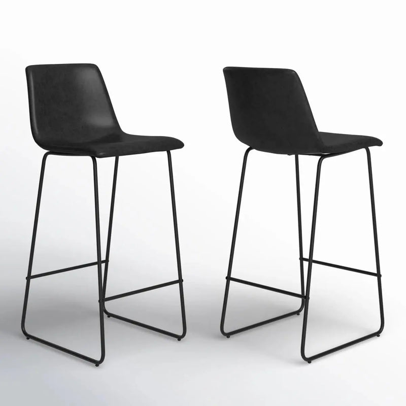 Set of Two 26" Black Faux Leather and Aluminum Counter Height Bar Chairs Homeroots Living Room