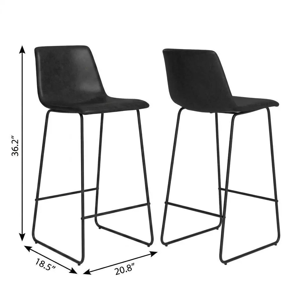Set of Two 26" Black Faux Leather and Aluminum Counter Height Bar Chairs Homeroots Living Room