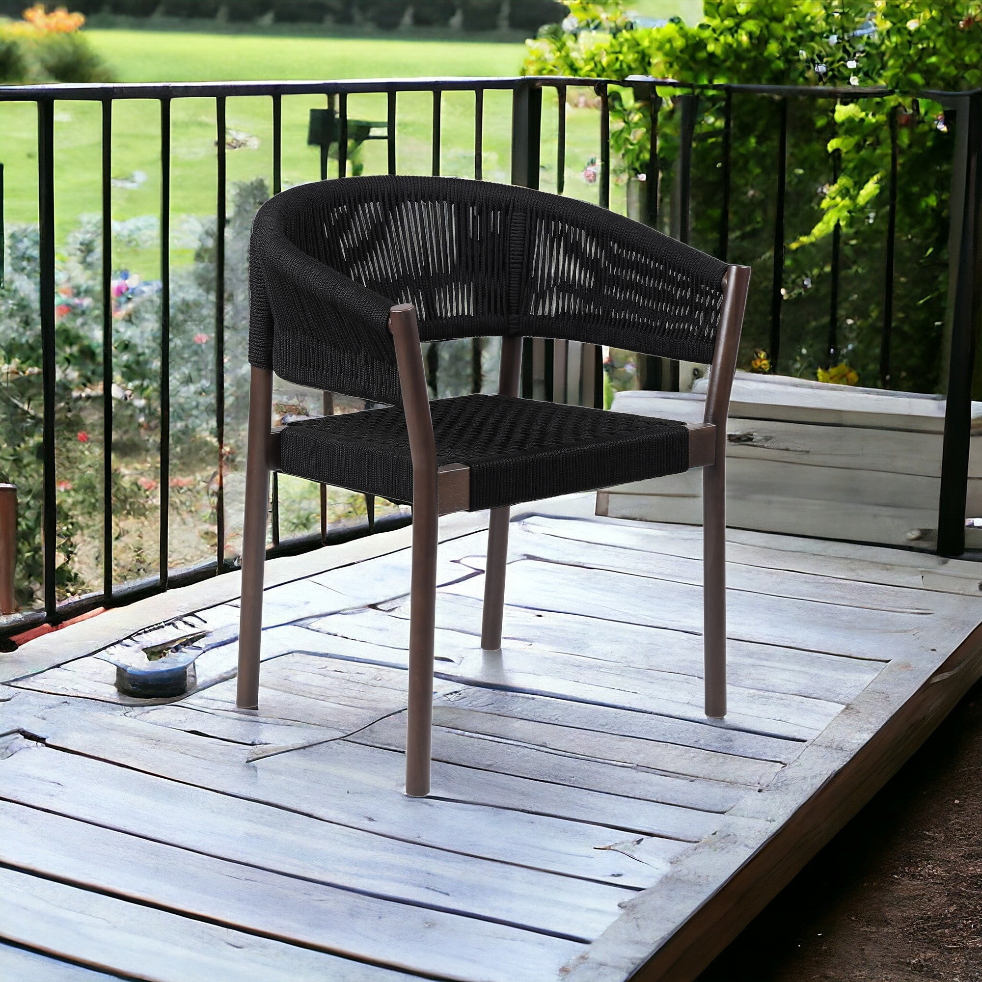 Set of Two 26" Black Solid Wood Outdoor Dining Chair - GreatEagleInc