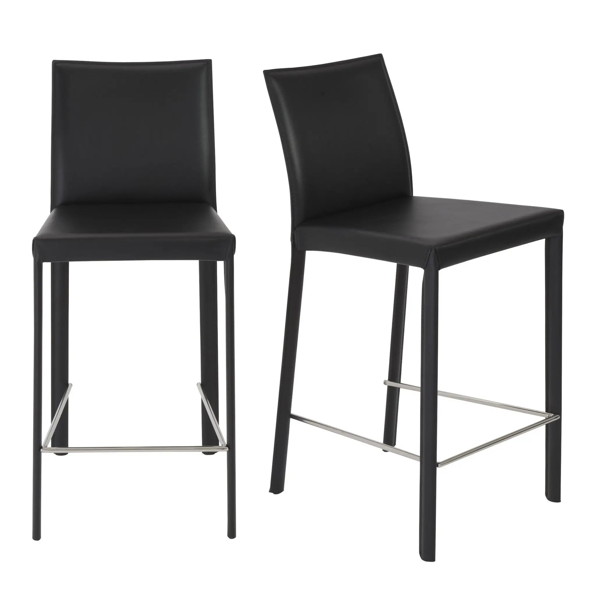 Set of Two 26" Black Steel Low Back Counter Height Bar Chairs Homeroots Living Room