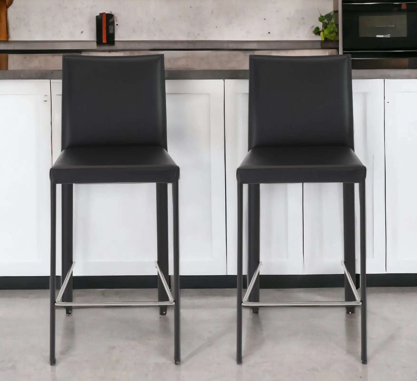 Set of Two 26" Black Steel Low Back Counter Height Bar Chairs Homeroots Living Room