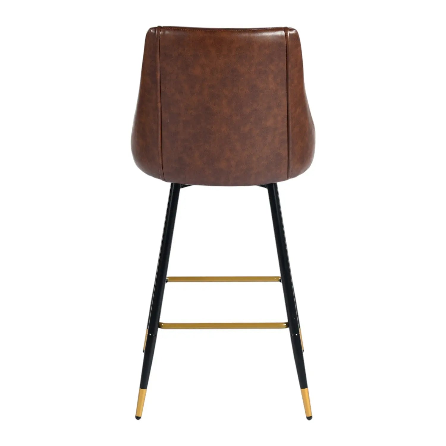 Set of Two 26" Brown and Black and Gold Faux Leather and Metal Counter Height Swivel Bar Chairs Homeroots Living Room