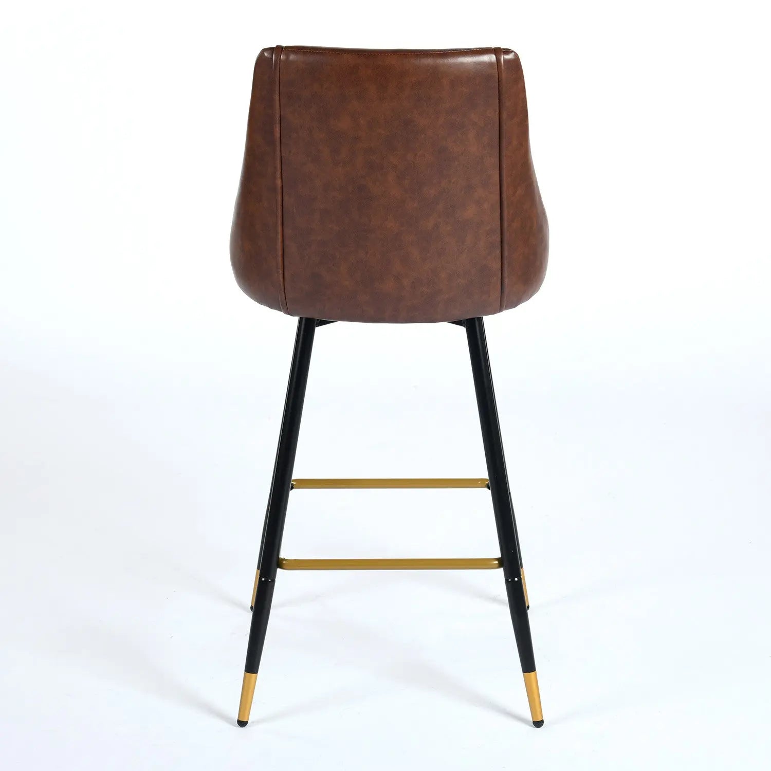 Set of Two 26" Brown and Black and Gold Faux Leather and Metal Counter Height Swivel Bar Chairs Homeroots Living Room