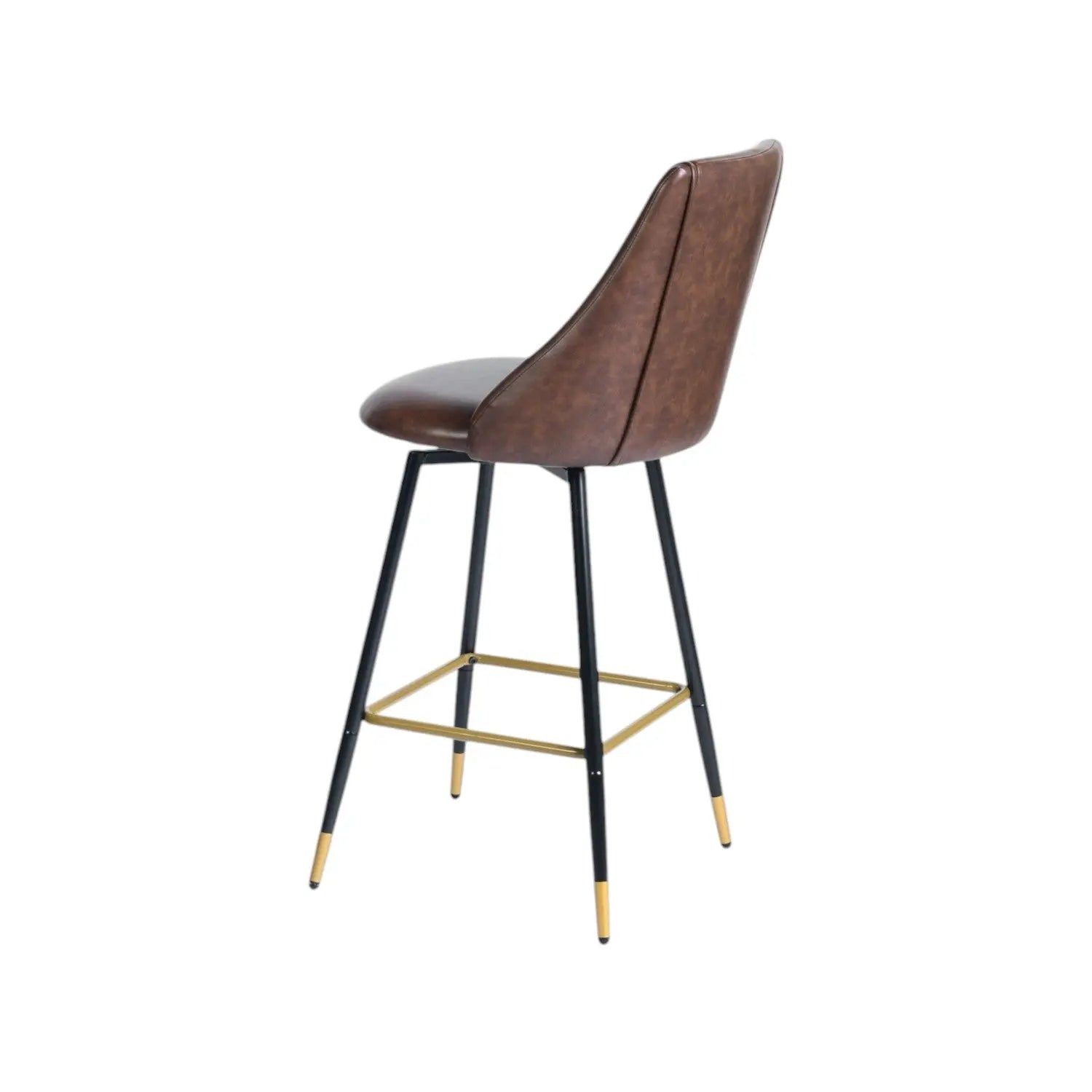 Set of Two 26" Brown and Black and Gold Faux Leather and Metal Counter Height Swivel Bar Chairs Homeroots Living Room