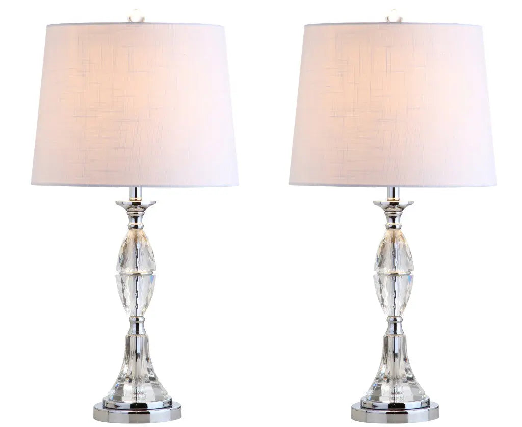 Set of Two 26" Clear And Silver Novelty Table Lamps With Drum Shades Homeroots Lighting