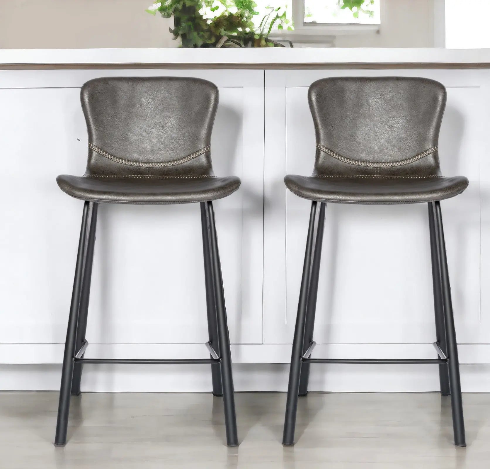 Set of Two 26" Gray And Black Steel Low Back Counter Height Bar Chairs Homeroots Living Room