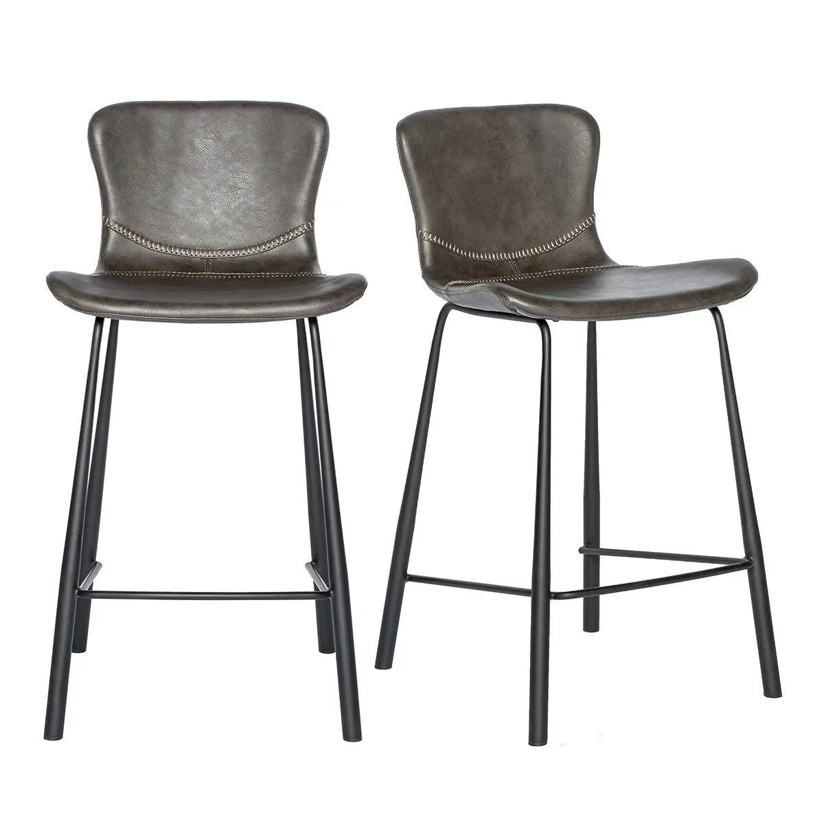 Set of Two 26" Gray And Black Steel Low Back Counter Height Bar Chairs Homeroots Living Room
