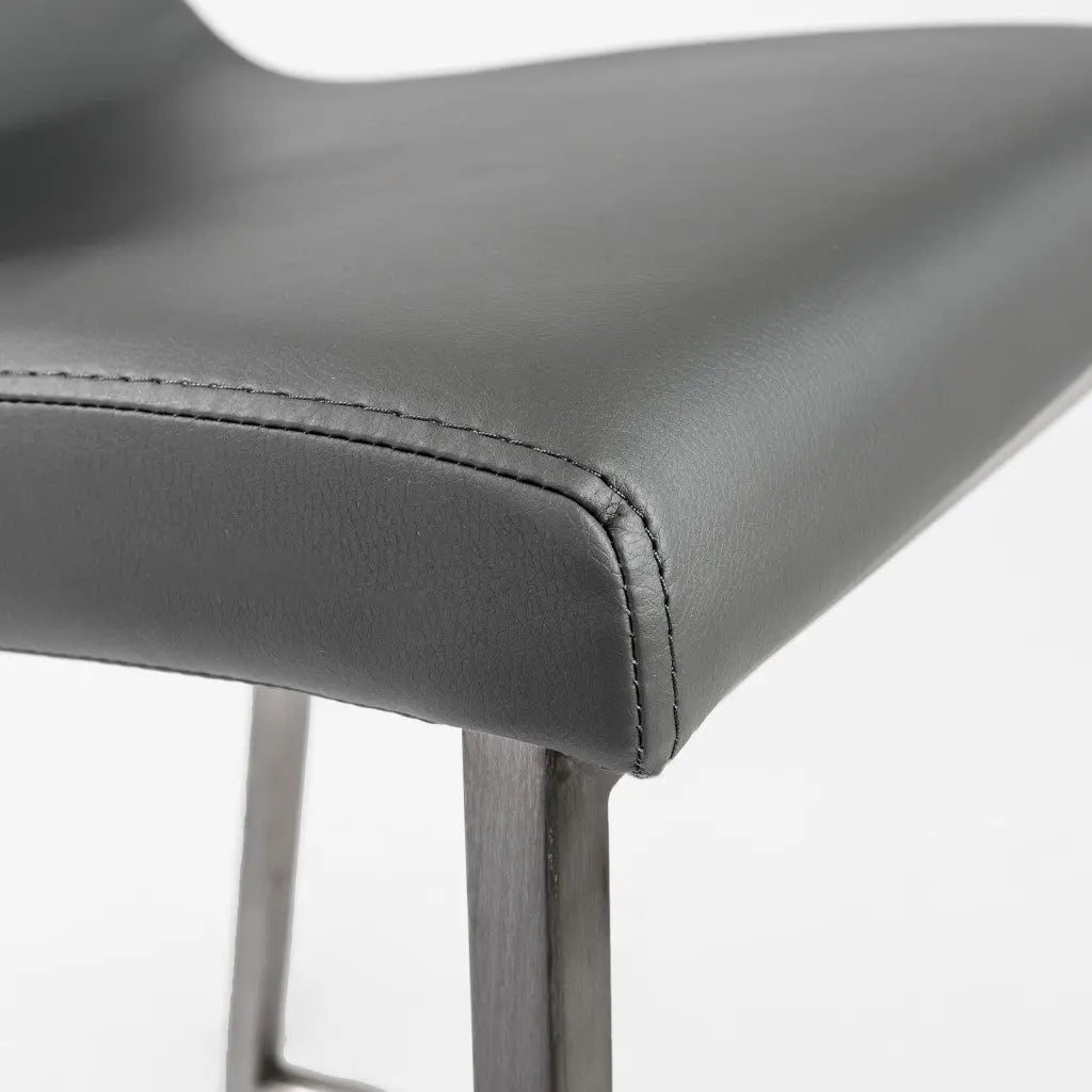 Set of Two 26" Gray And Silver Faux Leather And Steel Low Back Counter Height Bar Chairs Homeroots Living Room