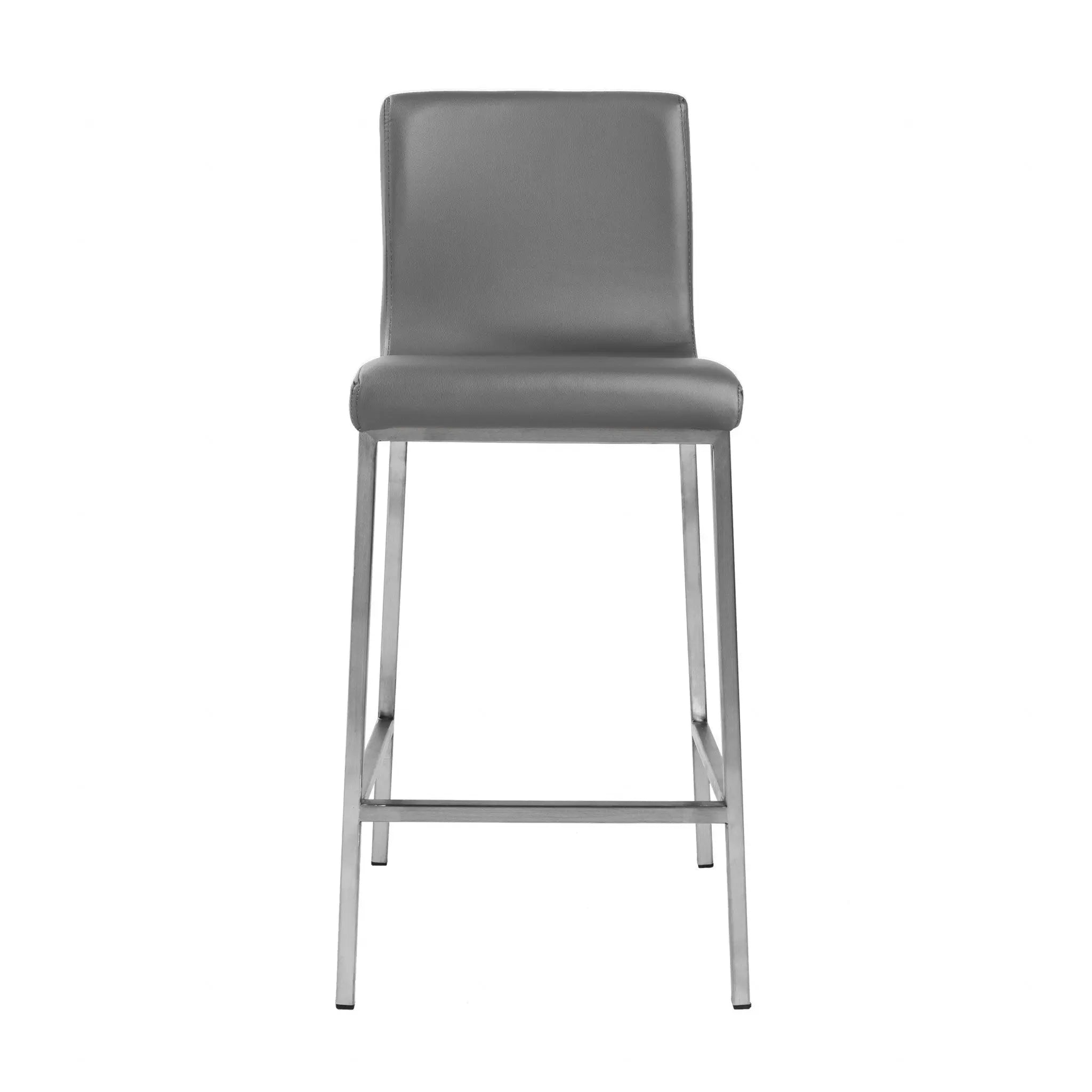 Set of Two 26" Gray And Silver Faux Leather And Steel Low Back Counter Height Bar Chairs Homeroots Living Room