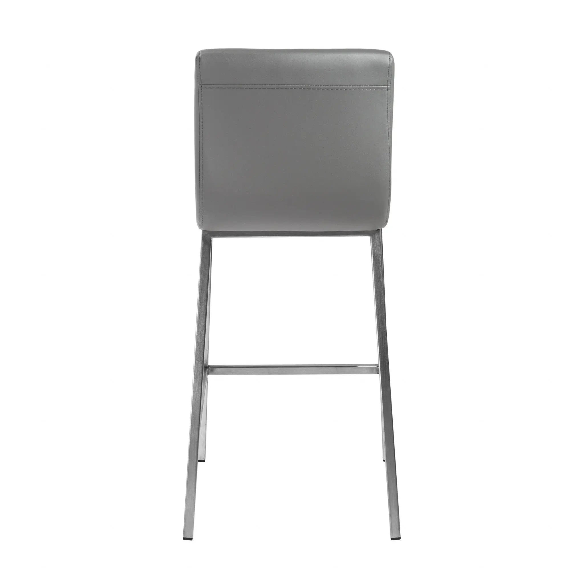 Set of Two 26" Gray And Silver Faux Leather And Steel Low Back Counter Height Bar Chairs Homeroots Living Room