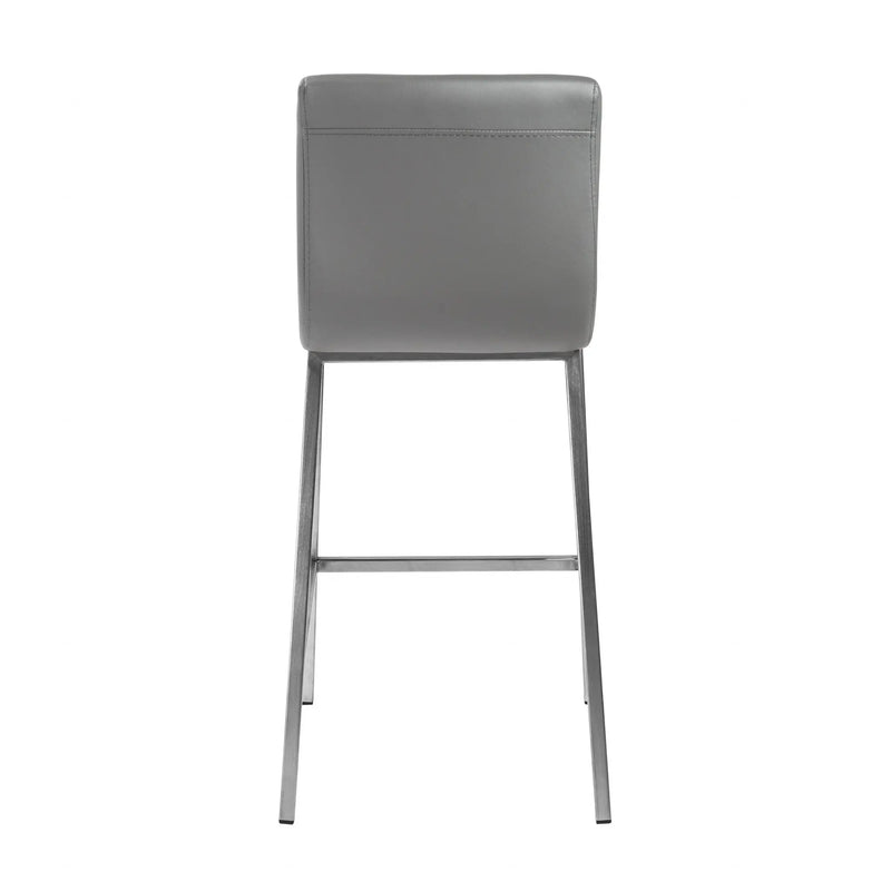 Set of Two 26" Gray And Silver Faux Leather And Steel Low Back Counter Height Bar Chairs Homeroots Living Room