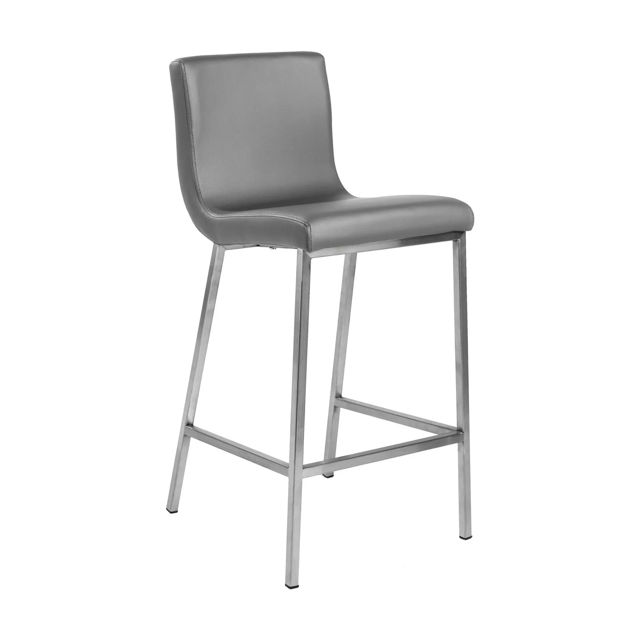 Set of Two 26" Gray And Silver Faux Leather And Steel Low Back Counter Height Bar Chairs Homeroots Living Room