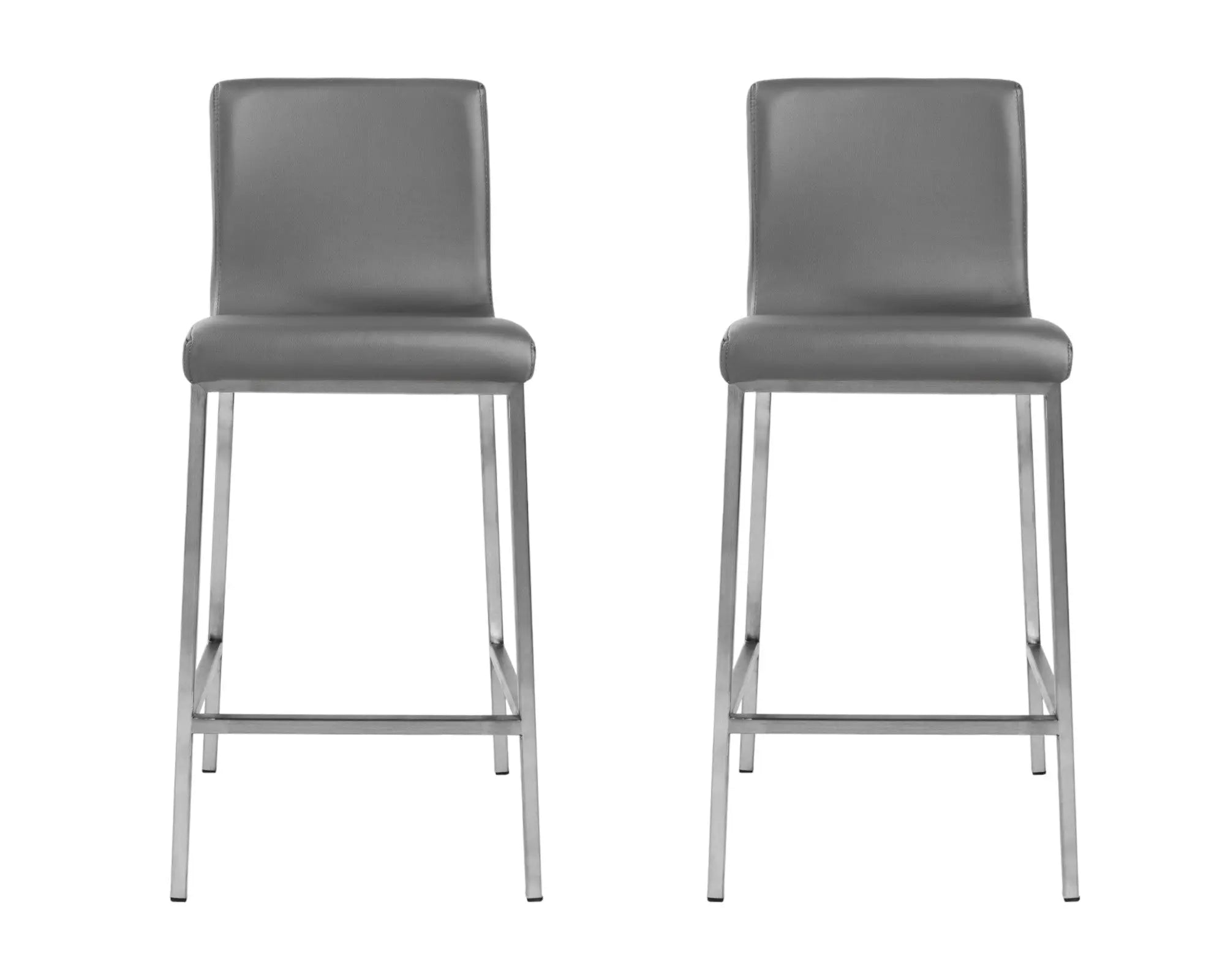 Set of Two 26" Gray And Silver Faux Leather And Steel Low Back Counter Height Bar Chairs Homeroots Living Room