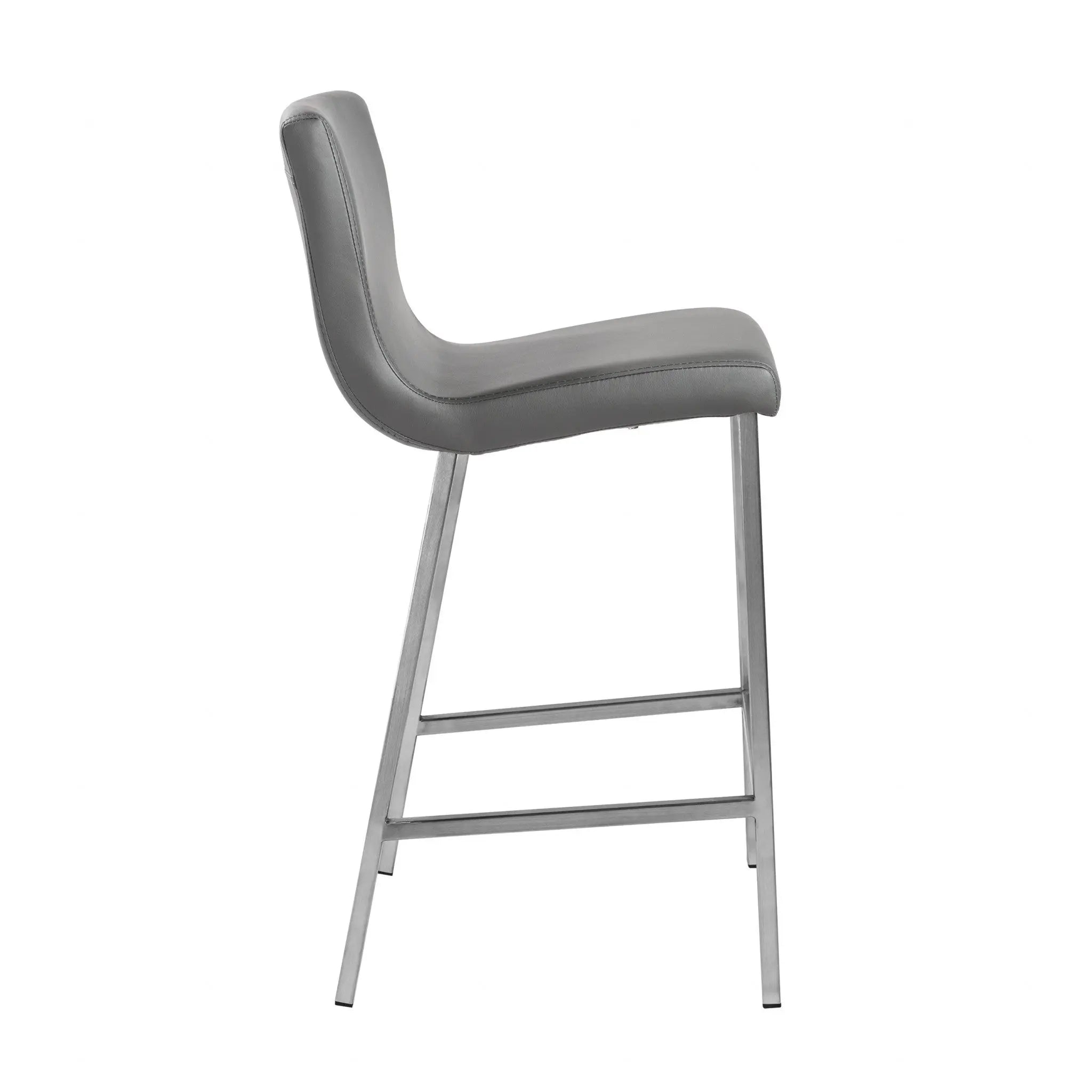 Set of Two 26" Gray And Silver Faux Leather And Steel Low Back Counter Height Bar Chairs Homeroots Living Room