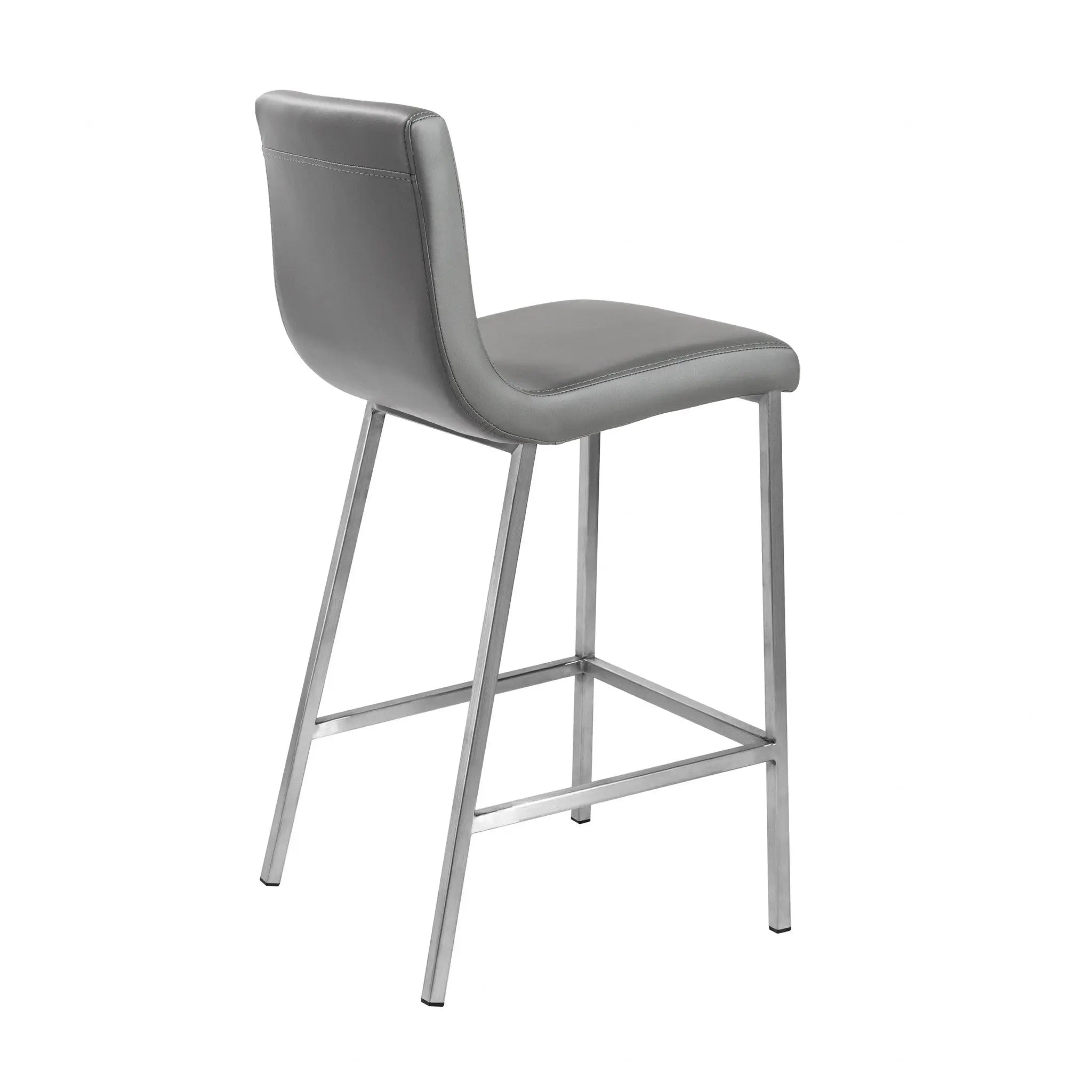 Set of Two 26" Gray And Silver Faux Leather And Steel Low Back Counter Height Bar Chairs Homeroots Living Room