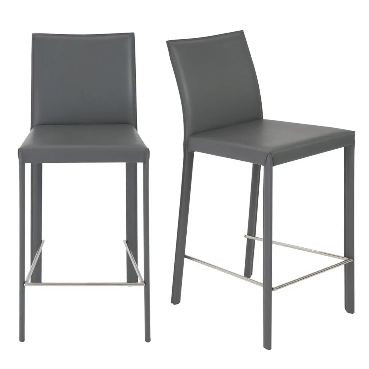 Set of Two 26" Gray Steel Low Back Counter Height Bar Chairs Homeroots Living Room