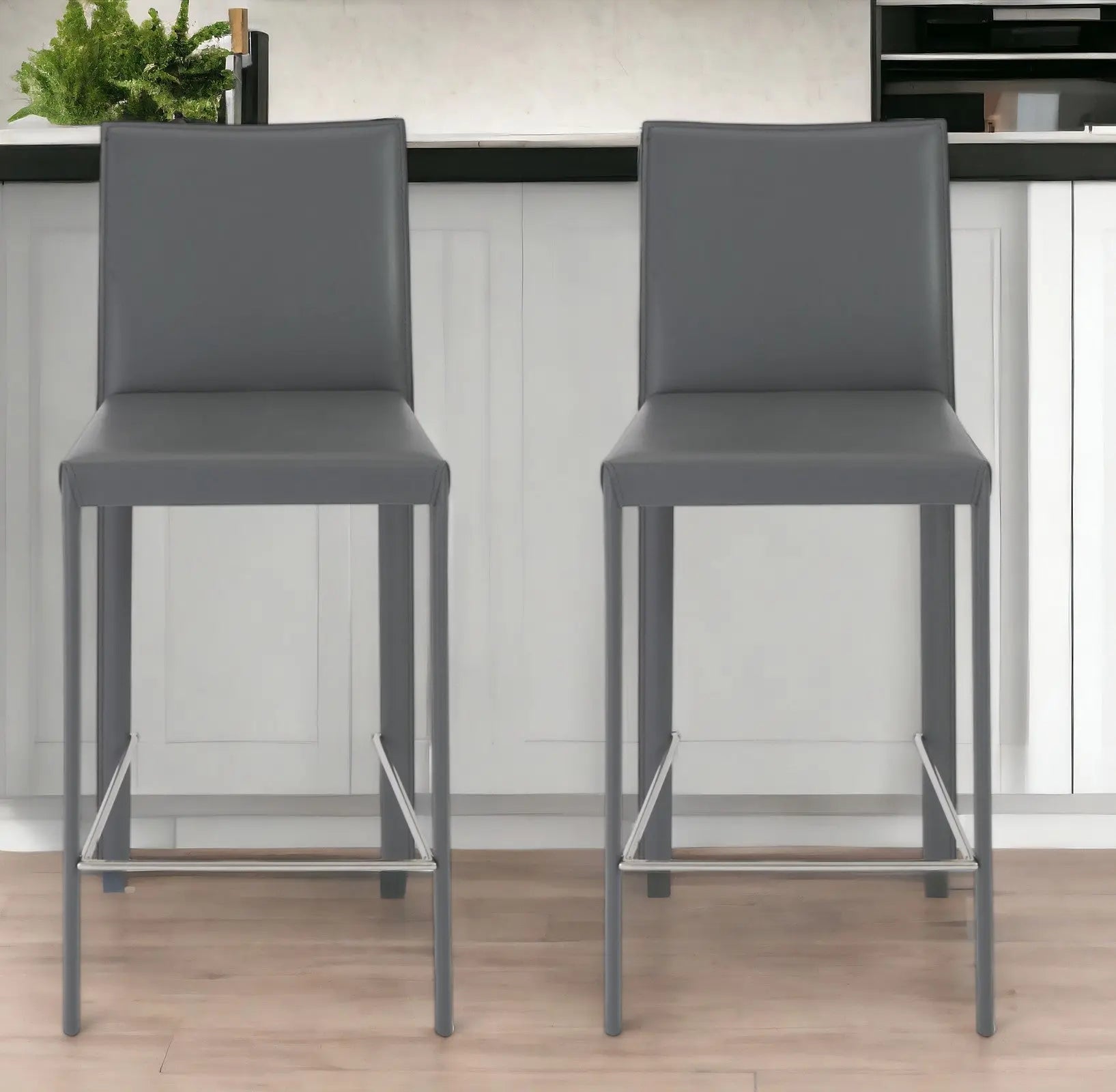 Set of Two 26" Gray Steel Low Back Counter Height Bar Chairs Homeroots Living Room