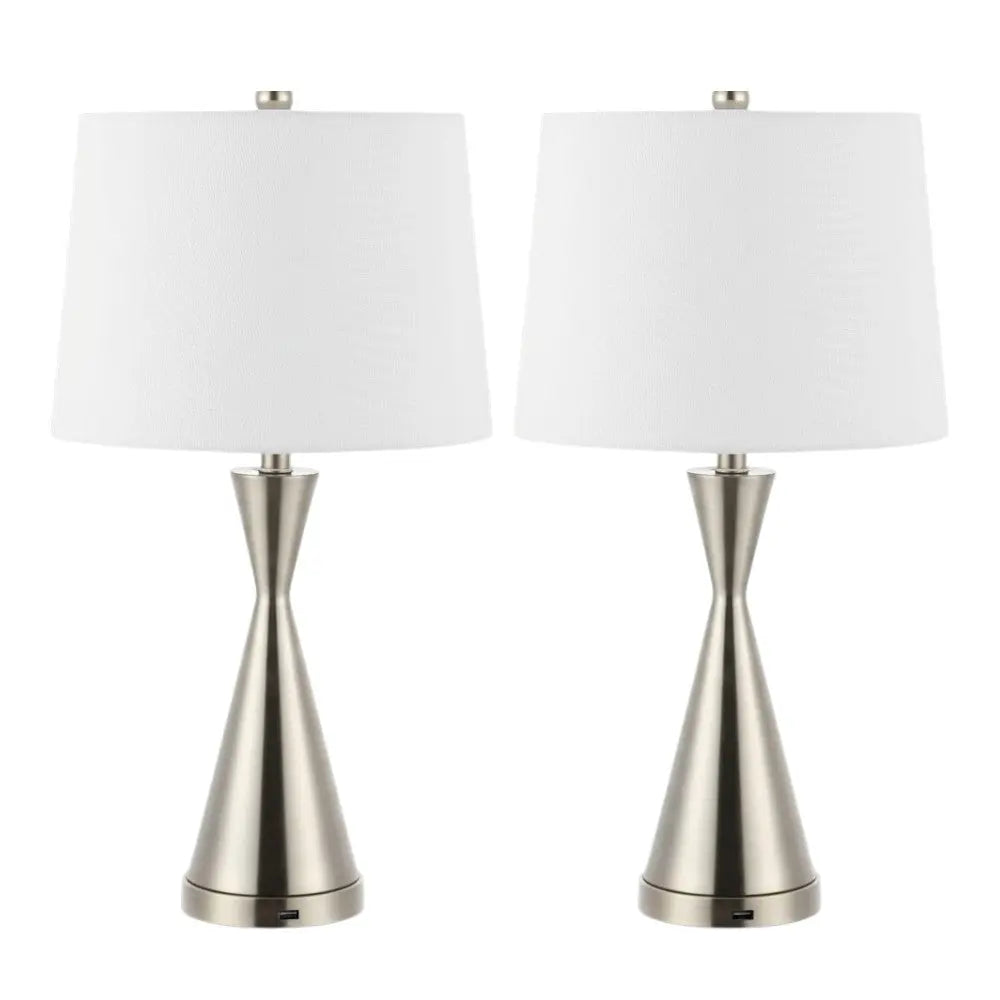 Set of Two 26" Nickel Novelty Table Lamps With Empire Shades Homeroots Lighting