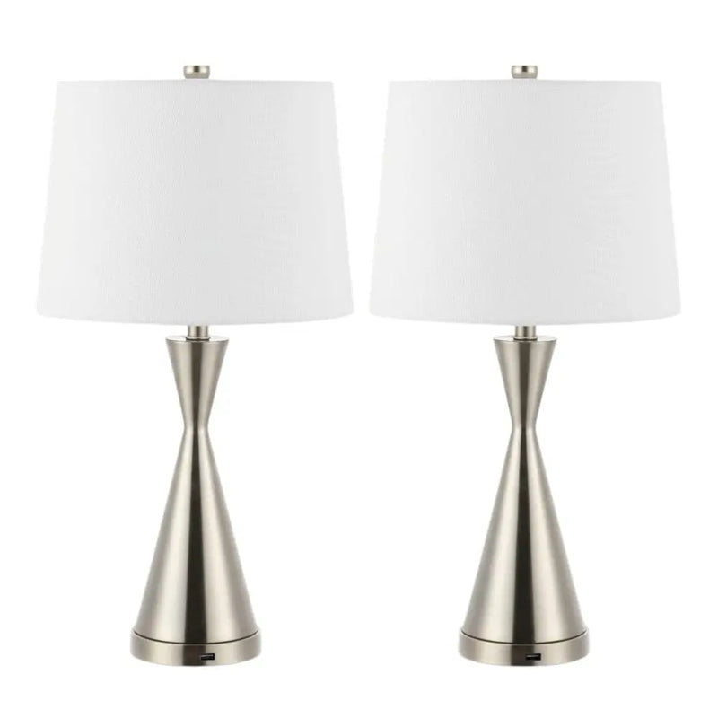 Set of Two 26" Nickel Novelty Table Lamps With Empire Shades Homeroots Lighting