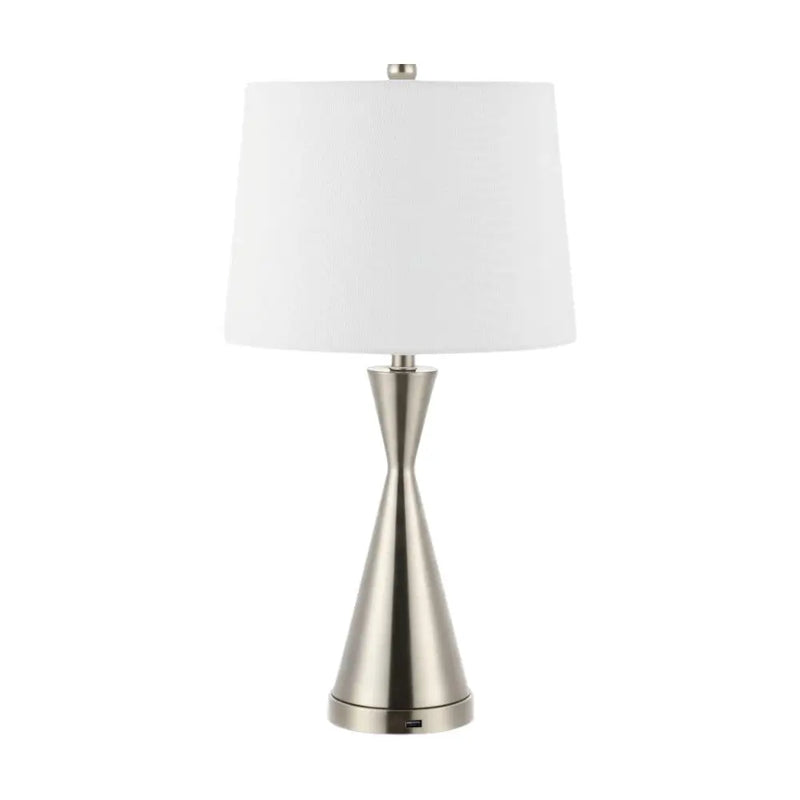 Set of Two 26" Nickel Novelty Table Lamps With Empire Shades Homeroots Lighting