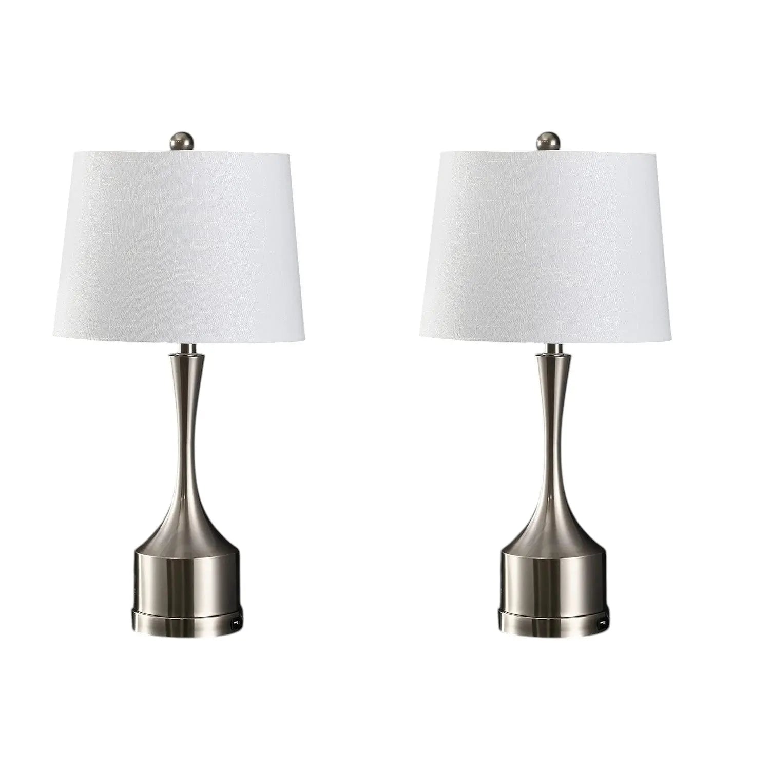 Set of Two 26" Nickel Novelty Table Lamps With Empire Shades Homeroots Lighting