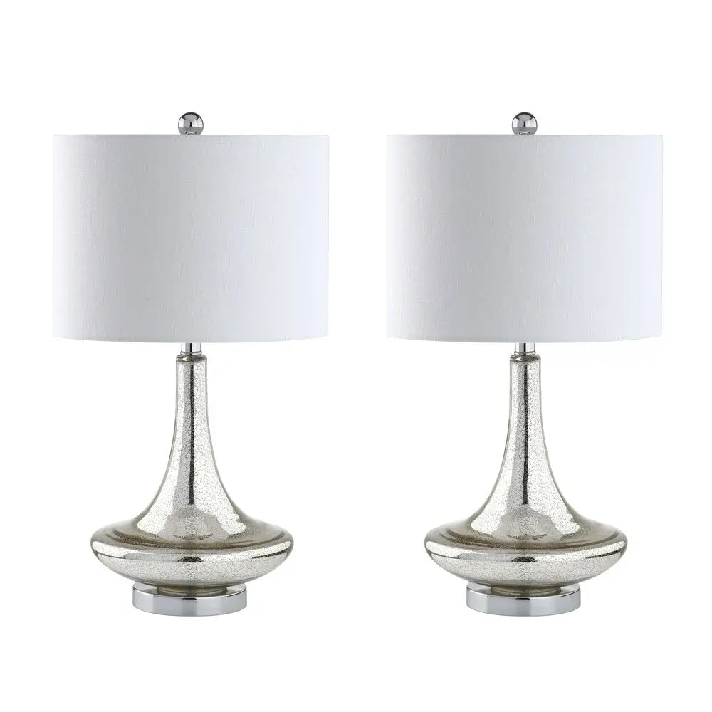 Set of Two 26" Silver Novelty Table Lamps With Drum Shades Homeroots Lighting