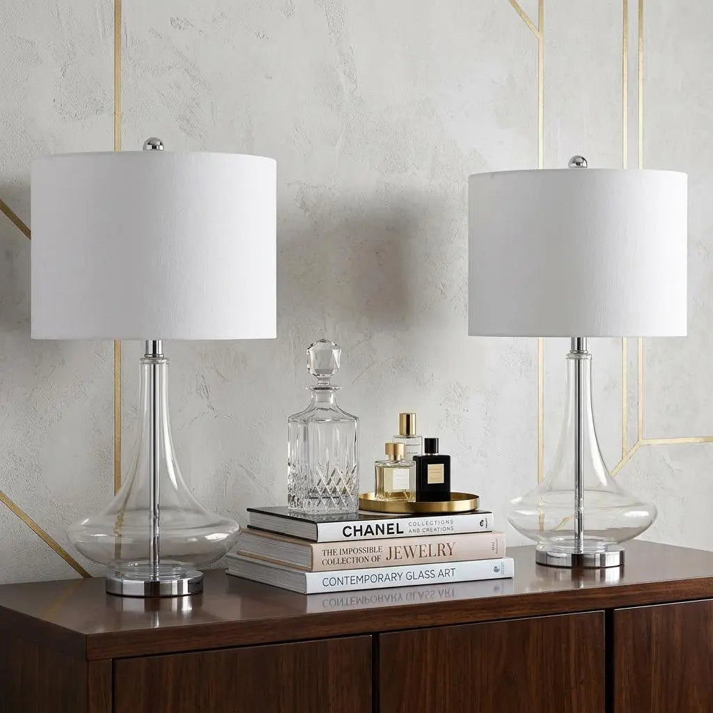 Set of Two 26" Silver Novelty Table Lamps With Drum Shades Homeroots Lighting