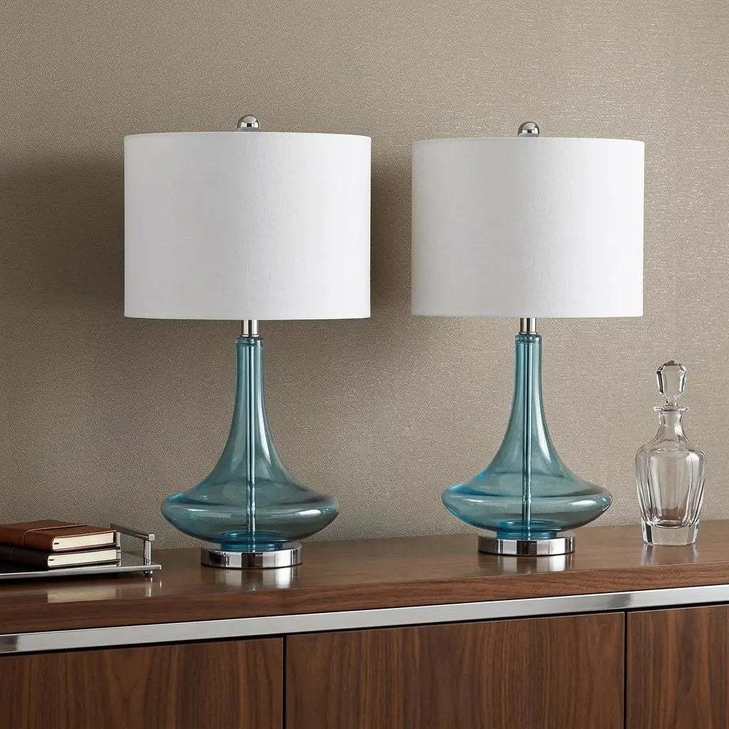 Set of Two 26" Silver Novelty Table Lamps With Drum Shades Homeroots Lighting