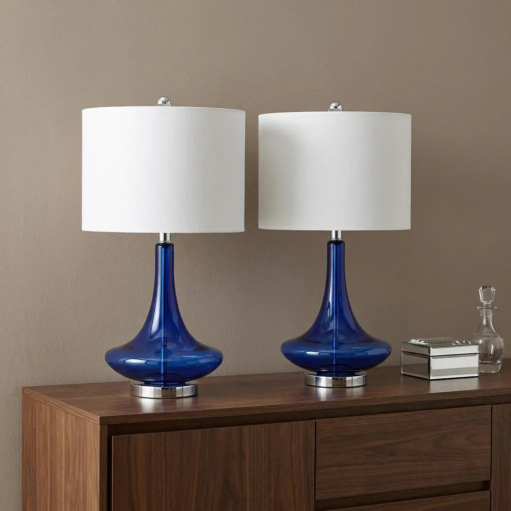 Set of Two 26" Silver Novelty Table Lamps With Drum Shades Homeroots Lighting
