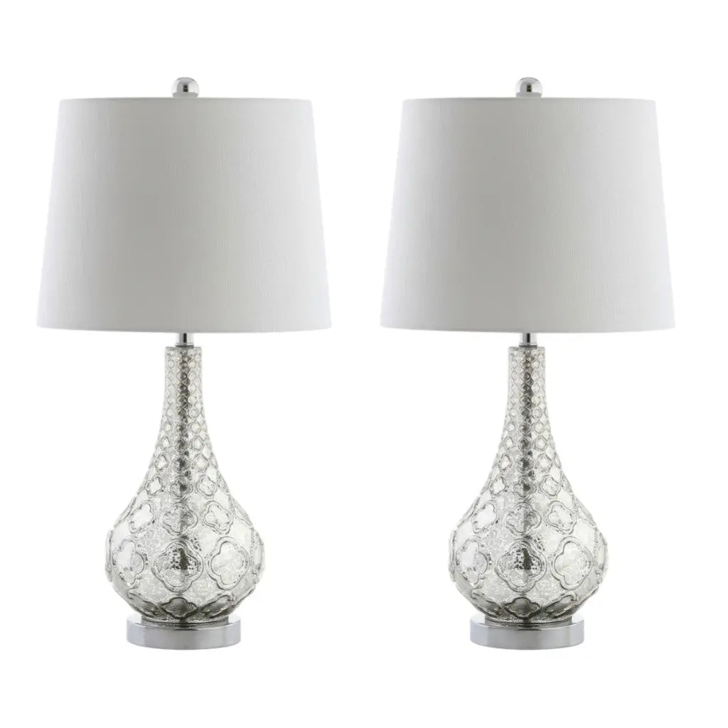 Set of Two 26" Silver Novelty Table Lamps With Drum Shades Homeroots Lighting