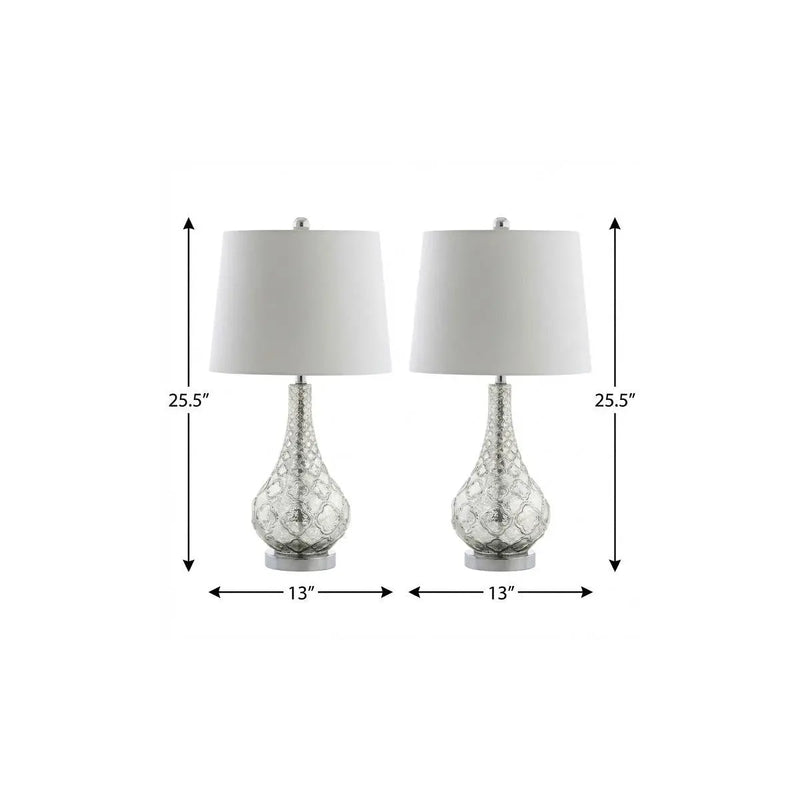 Set of Two 26" Silver Novelty Table Lamps With Drum Shades Homeroots Lighting