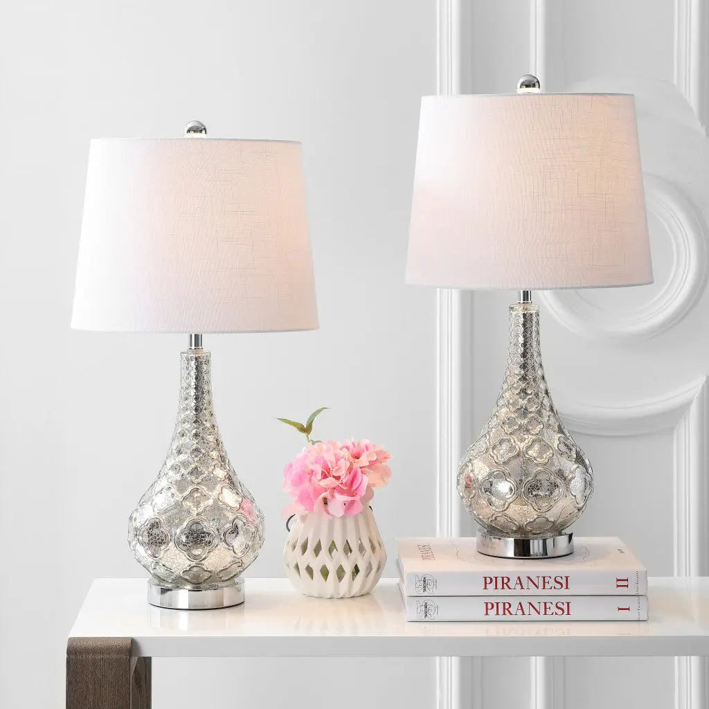 Set of Two 26" Silver Novelty Table Lamps With Drum Shades Homeroots Lighting