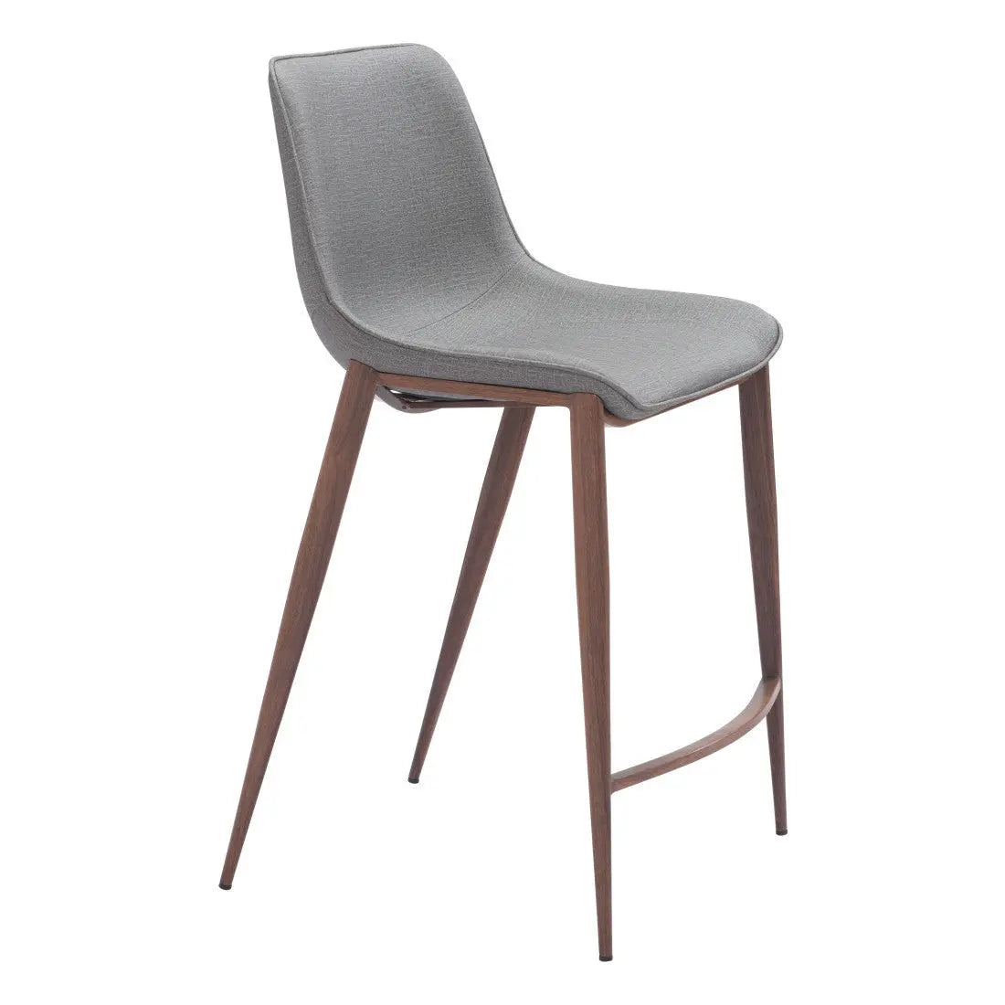 Set of Two 26" Slate Gray and Brown Faux Leather and Steel Counter Height Bar Chairs Homeroots Living Room